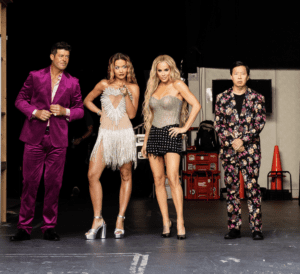 Robin, Rita, Jenny, and Ken pose together before a taping of The Masked Singer: Season 12. (Photo property of FOX)